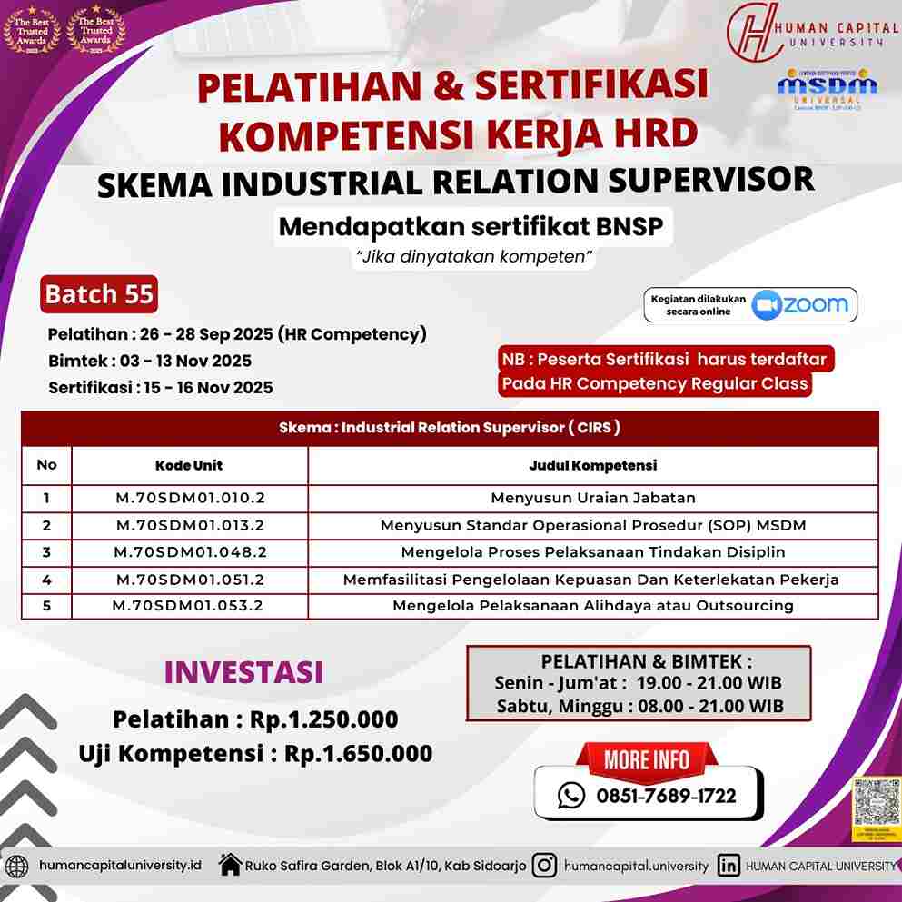 Sertifikasi Hubungan Industrial Supervisor