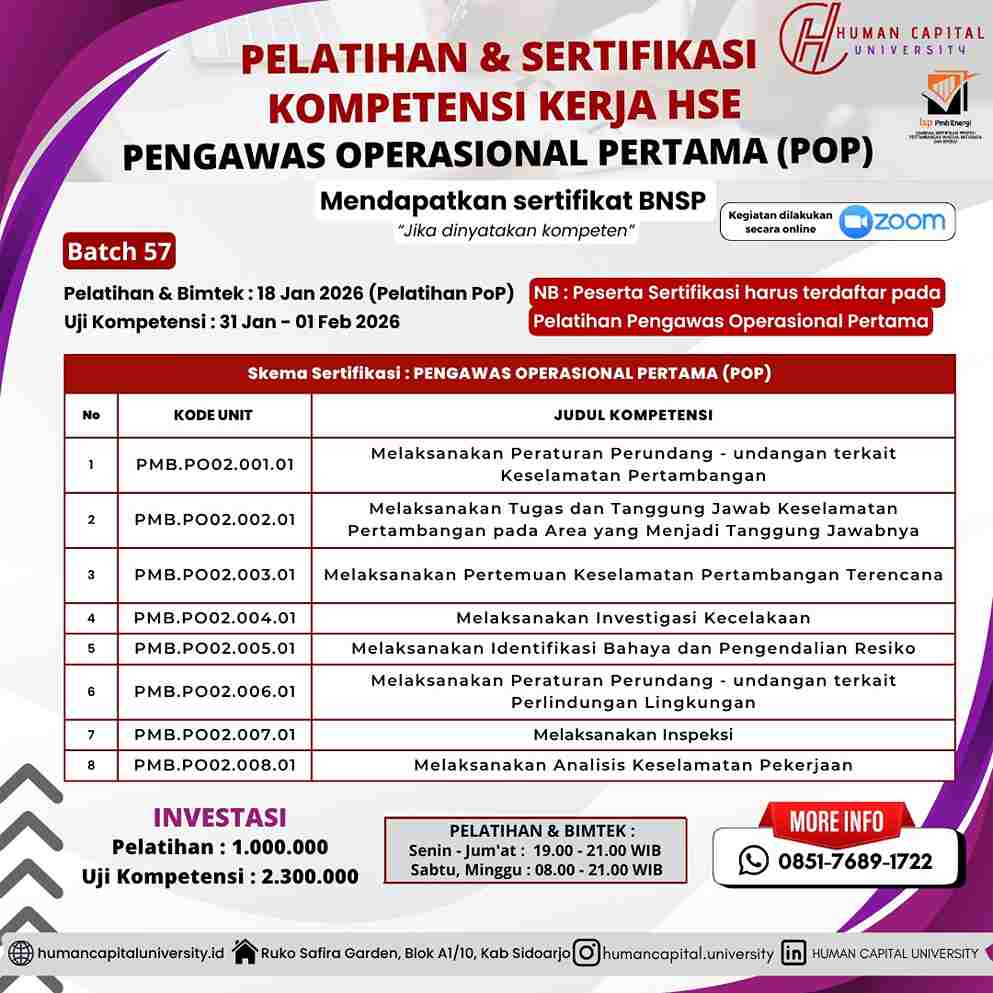 Sertifikasi Pengawas Operasional Pertama Tambang