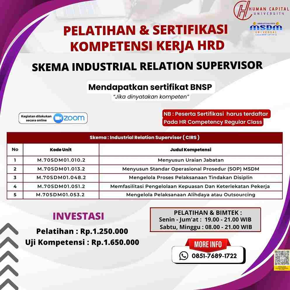 Sertifikasi Hubungan Industrial Supervisor