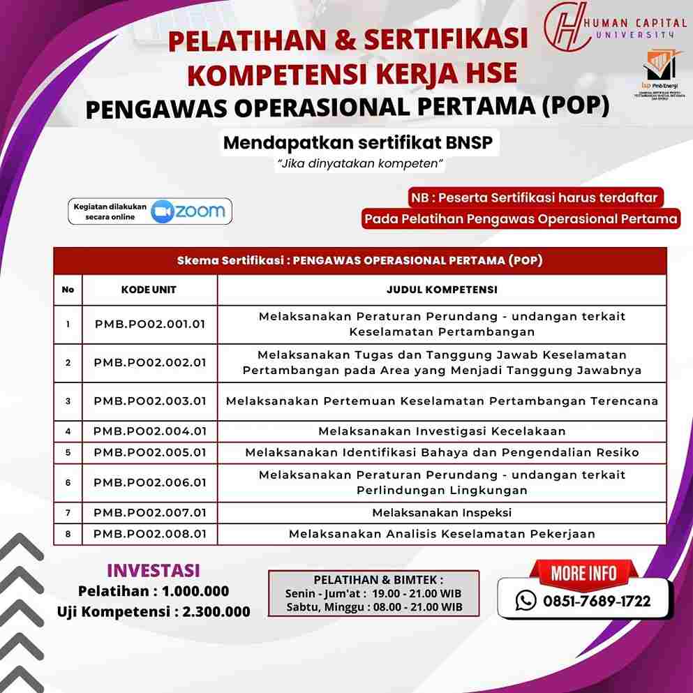 Sertifikasi Pengawas Operasional Pertama (POP)