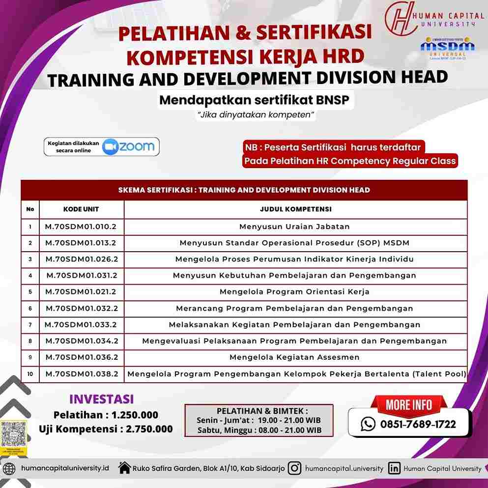 Sertifikasi Training Development Divison Head