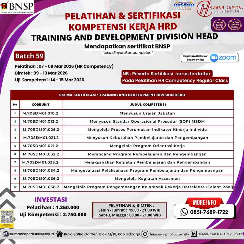 Sertifikasi Training Development Division Head
