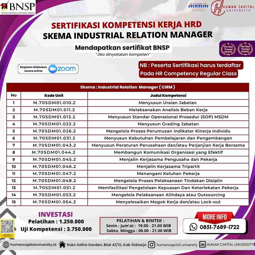 Sertifikasi Hubungan Industrial Manager BNSP