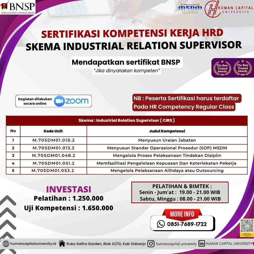 Sertifikasi Hubungan Industrial Supervisor
