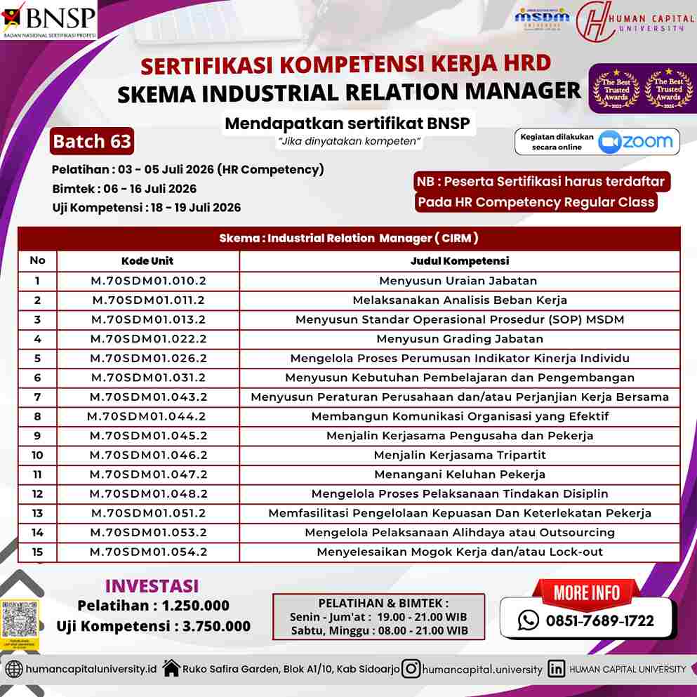 Sertifikasi Hubungan Industrial Manager BNSP
