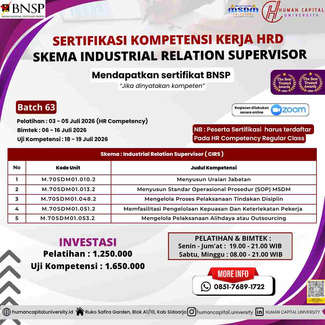 Sertifikasi Hubungan Industrial Supervisor BNSP