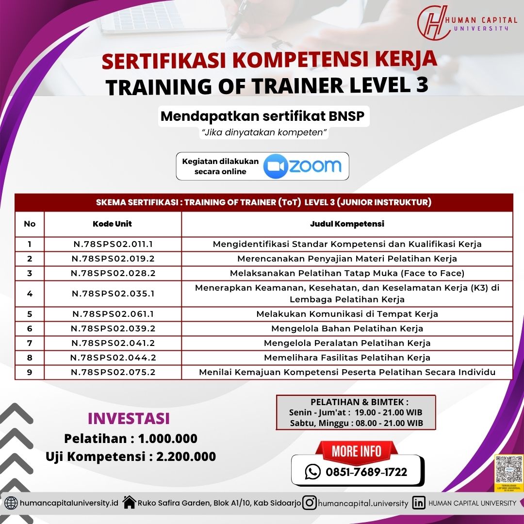 Sertifikasi Training of Trainer (ToT) BNSP Level 03