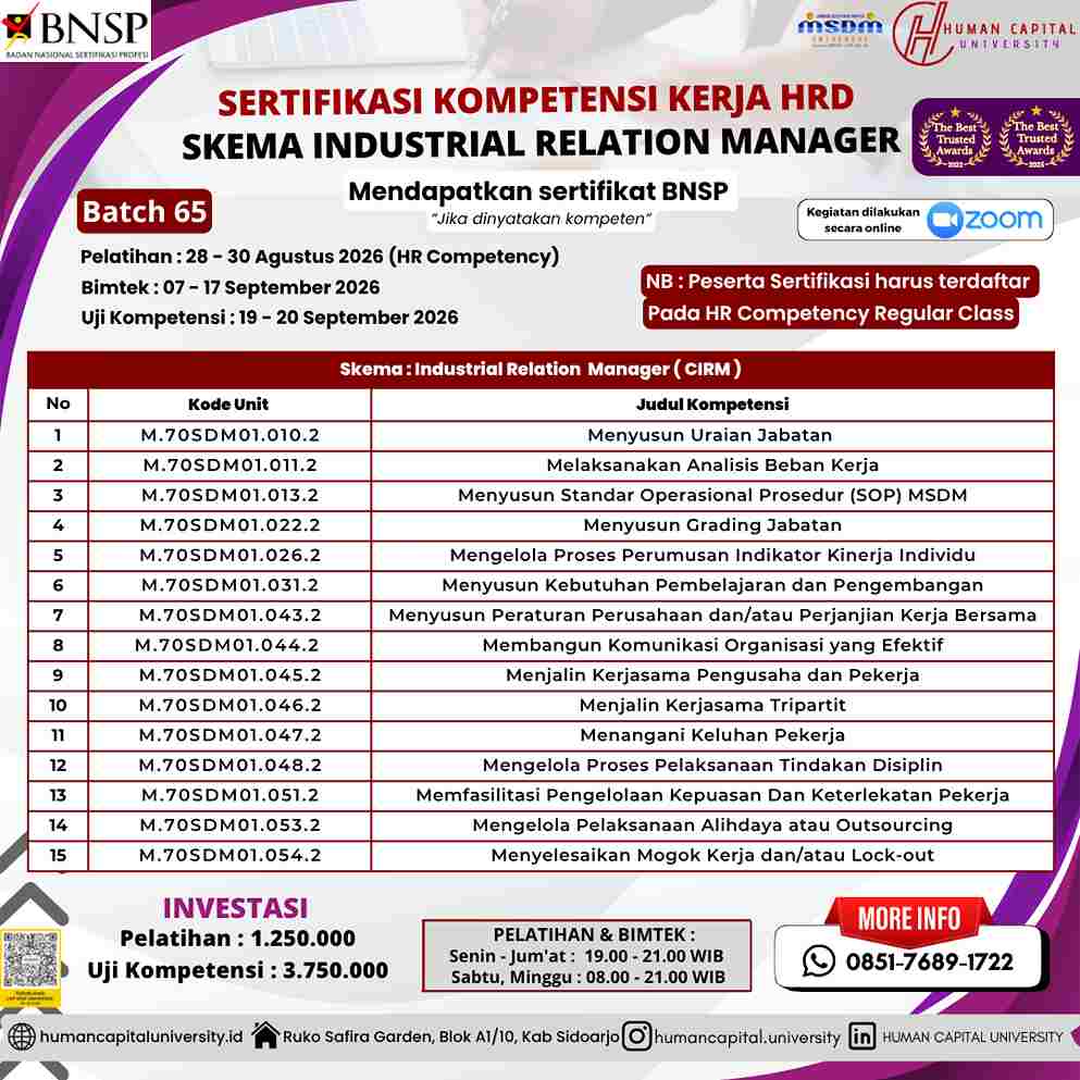 Sertifikasi Hubungan Industrial Manager BNSP