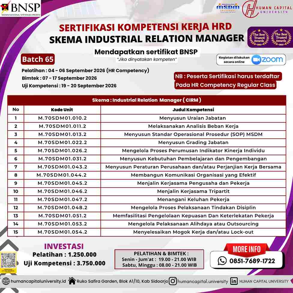 Sertifikasi Hubungan Industrial Manager BNSP