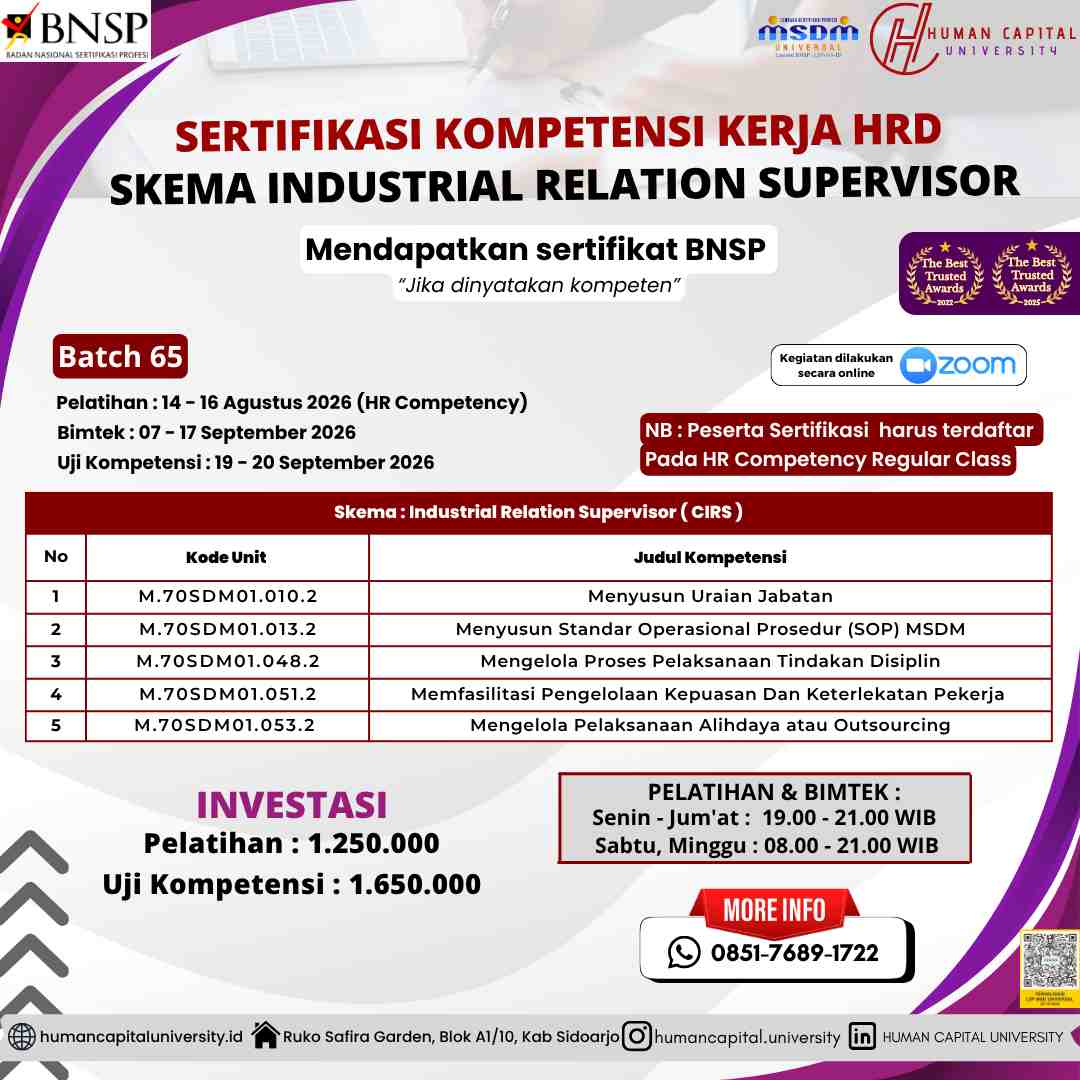 Sertifikasi Hubungan Industrial Supervisor BNSP