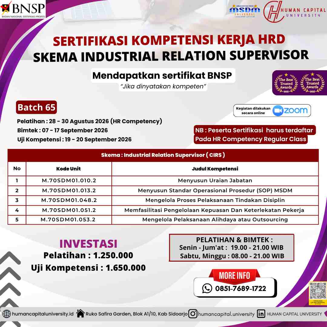 Sertifikasi Hubungan Industrial Supervisor BNSP