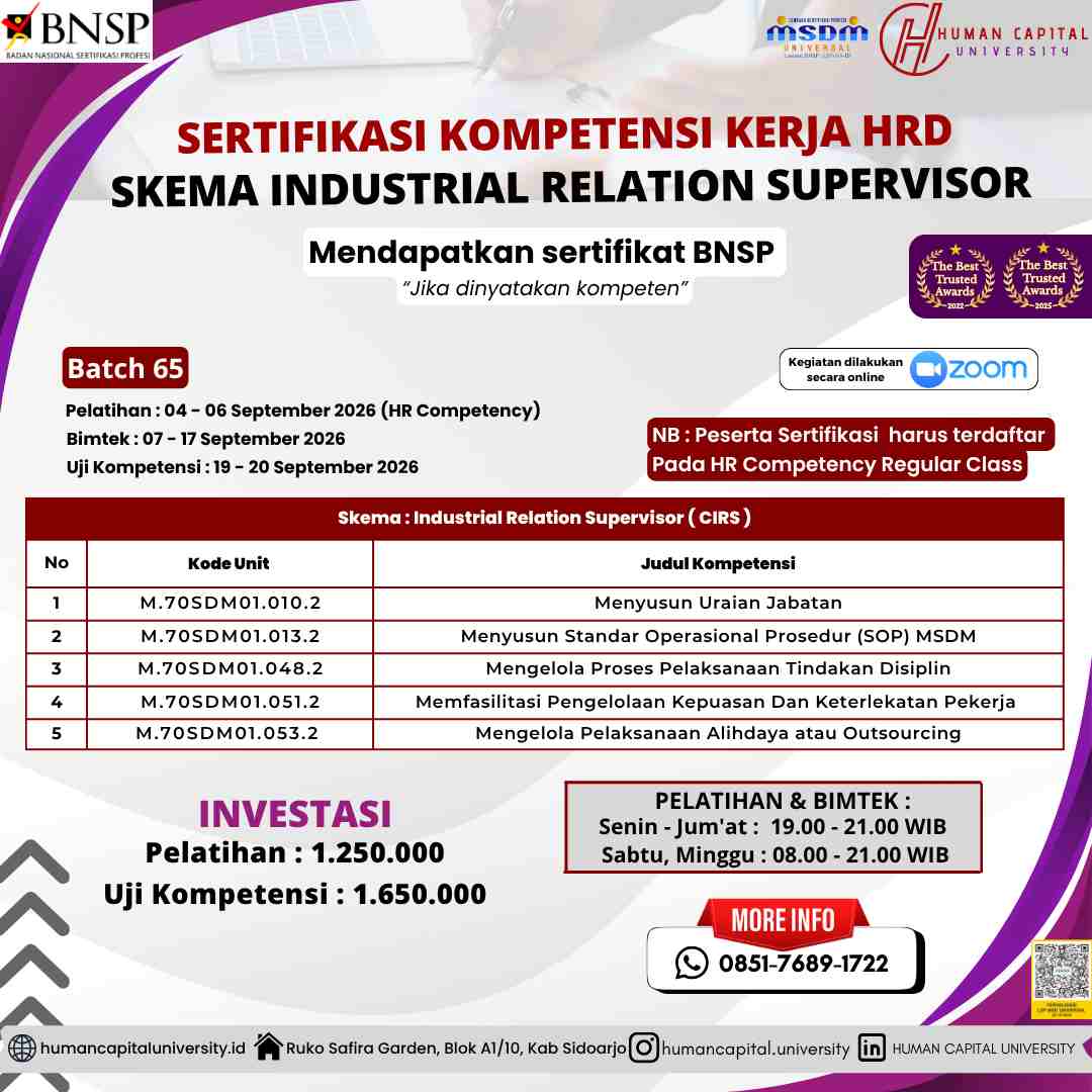 Sertifikasi Hubungan Industrial Supervisor BNSP