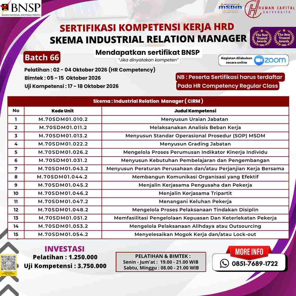 Sertifikasi Hubungan Industrial Manager BNSP