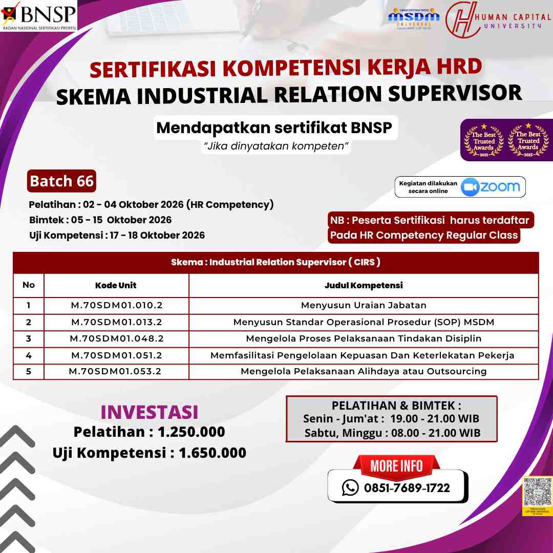 Sertifikasi Hubungan Industrial Supervisor BNSP