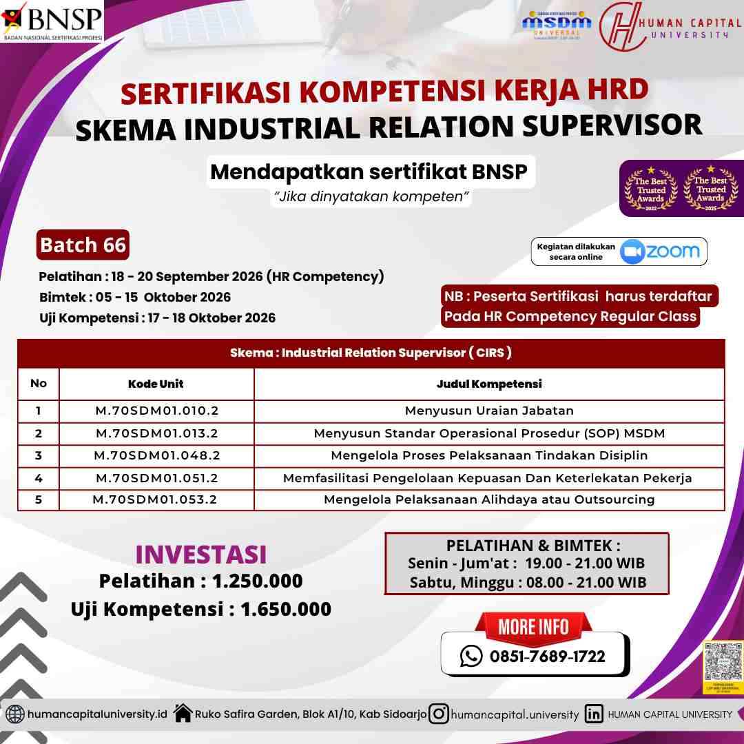 Sertifikasi Hubungan Industrial Supervisor BNSP