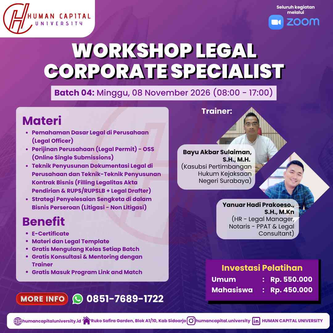 Pelatihan Legal Corporate Bersertifikat Resmi