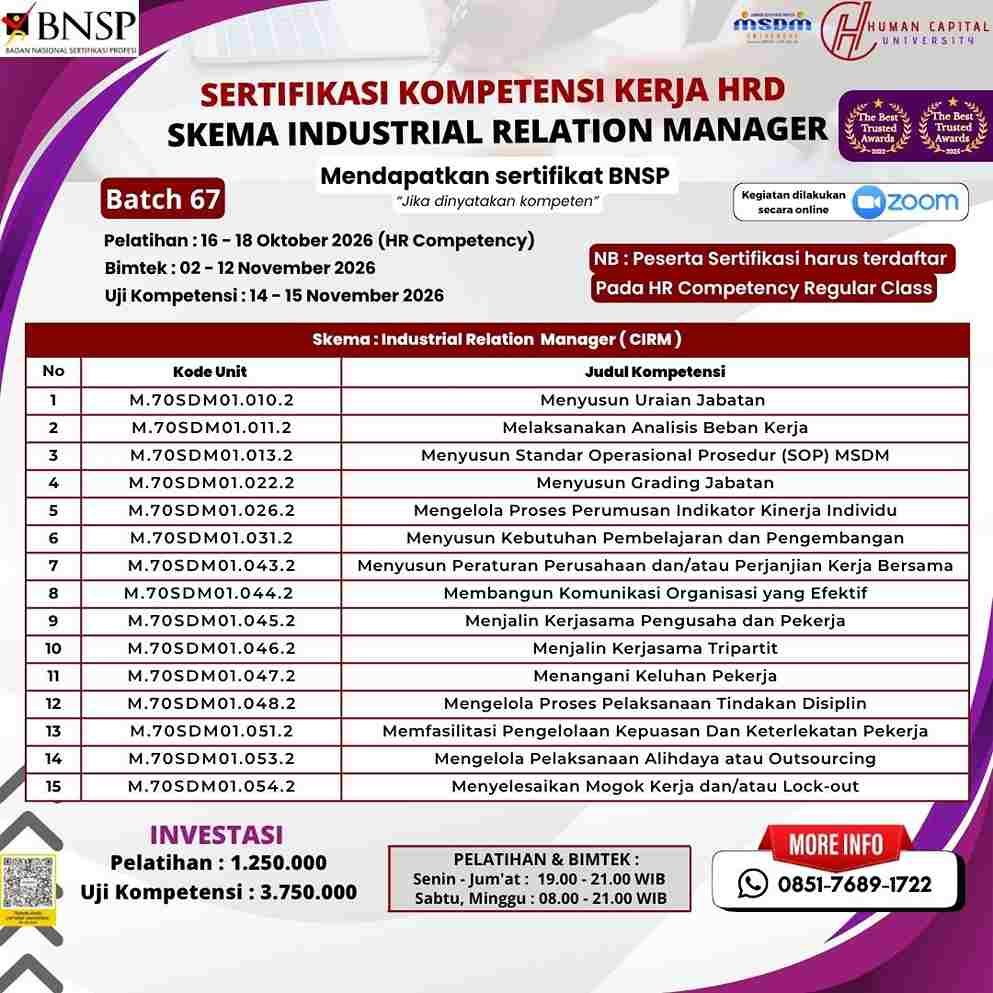 Sertifikasi Hubungan Industrial Manager BNSP