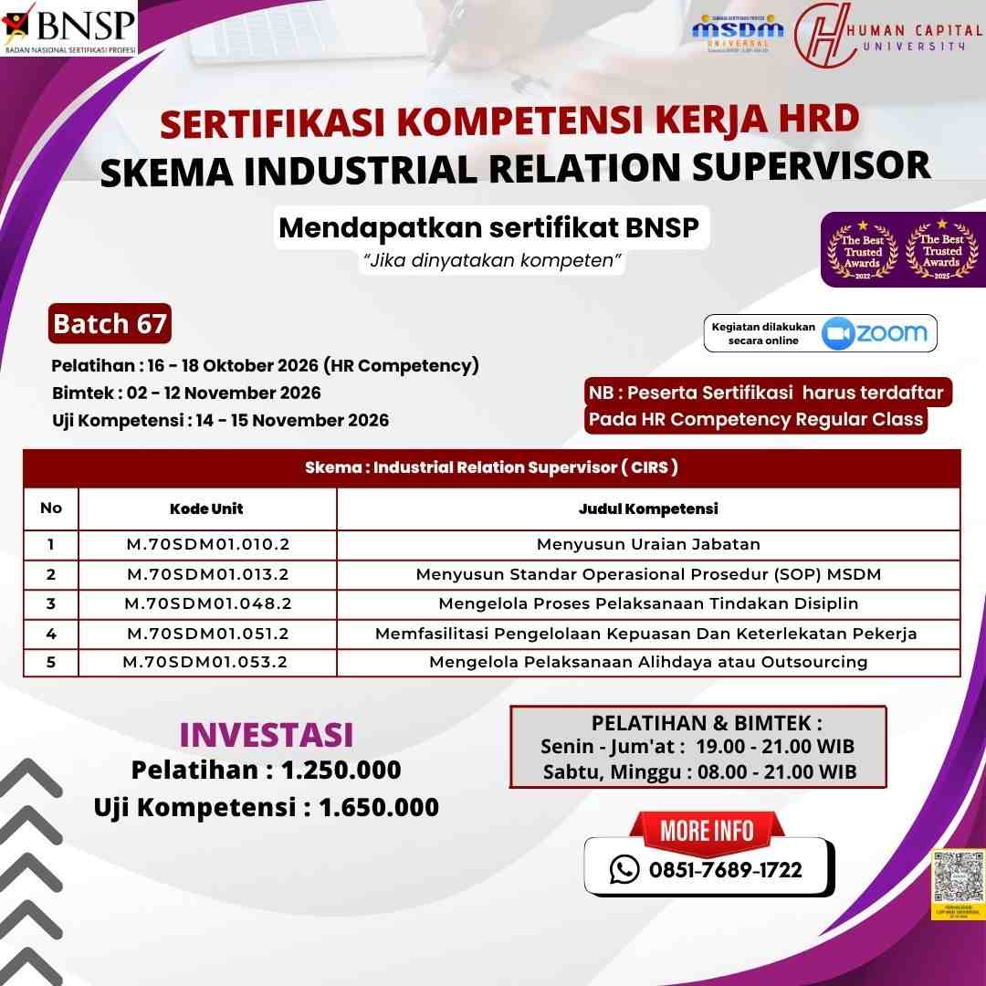 Sertifikasi Hubungan Industrial Supervisor BNSP